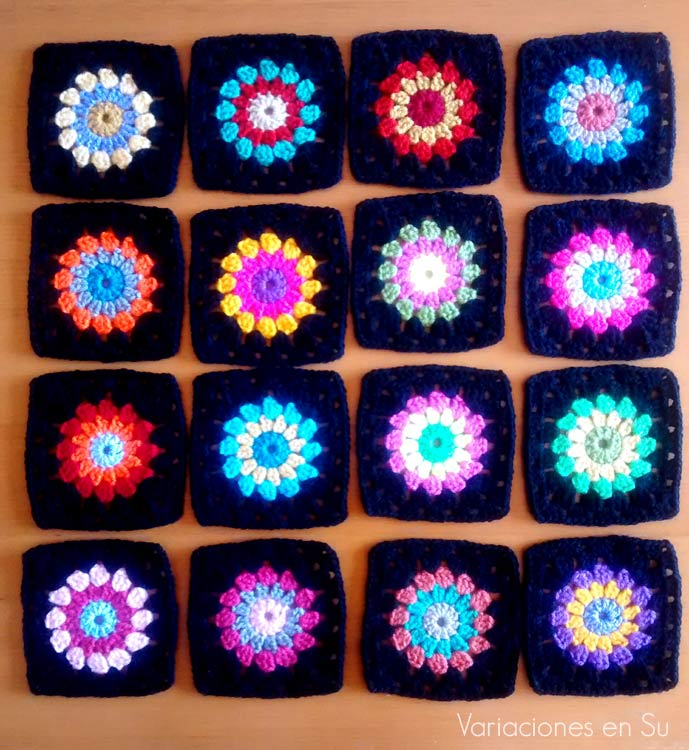 Colorful crocheted granny squares